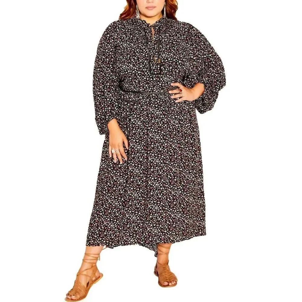 Starling Reine by City Chic Sofia Boho Floral Peasant Maxi Dress Size L/20